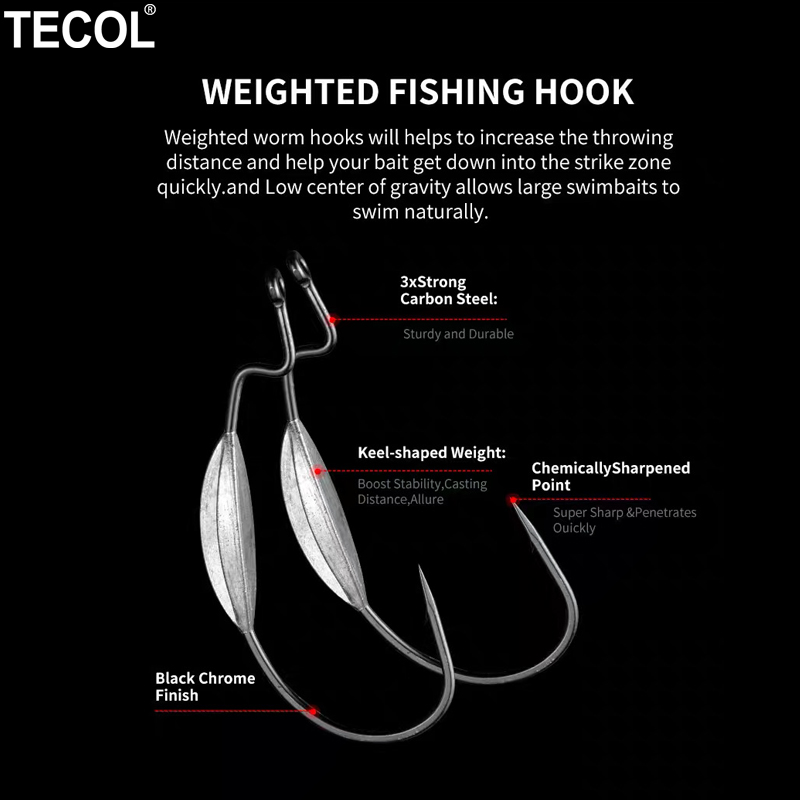 TECOL 3PCS 6/0 8/0 10/0 Weight – Fishing Hook Offset recenzja i cena