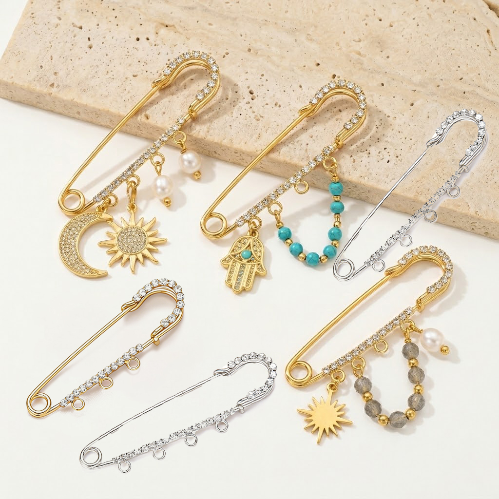 5pcs Rhinestone Charms Safety  – Fishing Hook Size recenzja i cena